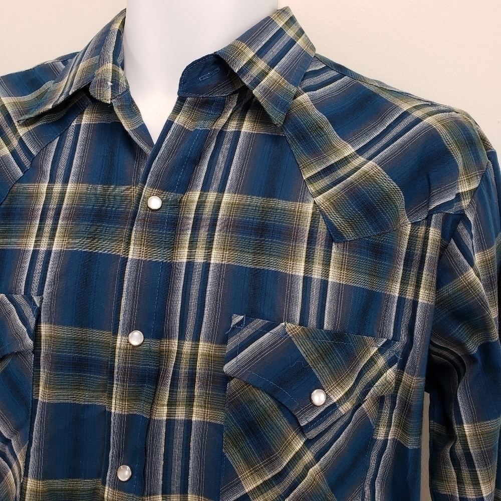 Plains Western Wear Mens Pearl Snap Button Down Long Sleeve Size Medium - Picture 3 of 6